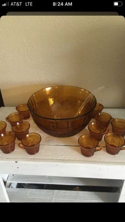 Tiara Amber Punch Bowl Set (New)