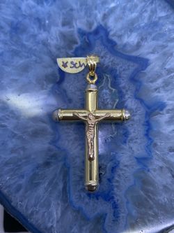 $675 Three Tone Yellow White And Rose Gold Cross Crucifix Religious Charm Pendant