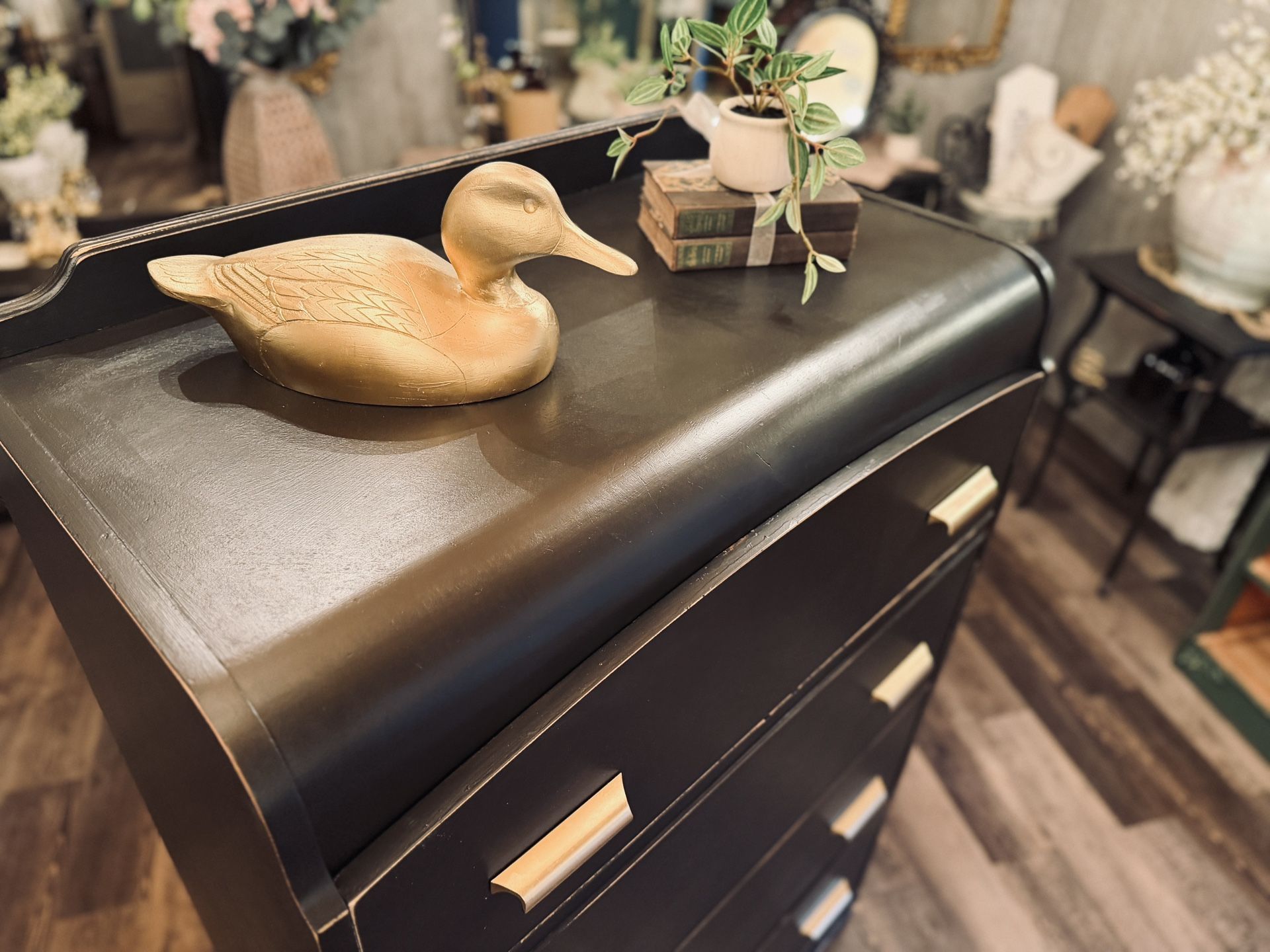 Black & Gold Antique Tall Dresser 