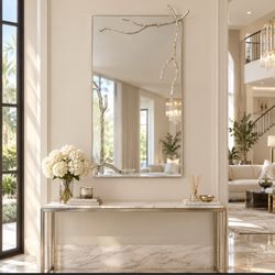 Large Wall Mirror with Silver Branch Detail