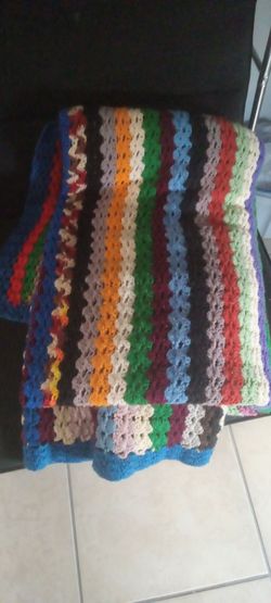 Handmade Crochet Striped Afghan Blanket