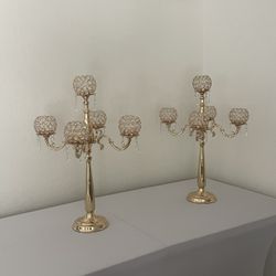 2 Gold New Candelabra Candle holder centerpiece With Flowers Wedding Quinceanera Party Decoration $250 obo