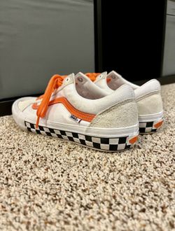 Vans Old Skool Checkerboard White & Orange Skate Shoes Size 10