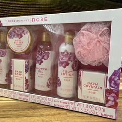 7 Piece Spa Bath Set Rose Scent - Complete Spa Care Gift Set