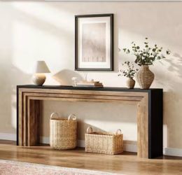 Byblight Turrella 71 in. Black+Brown Rectangle MDF Console Table, Narrow Sofa Table Behind the Couch for Living Room, Entryway - brand new