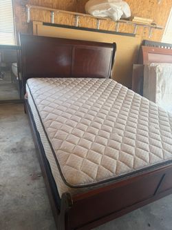 Queen size bed frame with mattress and box spring in great condition