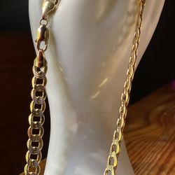20 Inch Semi-solid Cuban Chain In 14k Two-tone Gold