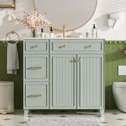 New 36” Bathroom Vanity with Ceramic Sink, Soft Close Doors & Drawers, Green