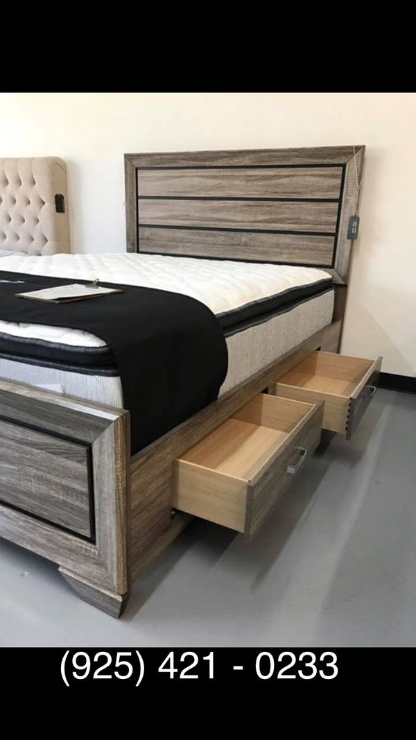 New Gray Wood Storage Bed Frame Queen King Cal New Gray Wood Storage Bed Frame Queen King Cal Mattress Set Sold Separately No Box Spring Required
