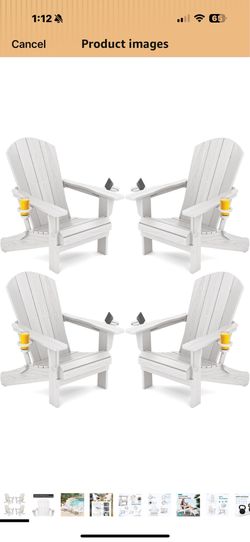 New in Box SERWALL Adirondack Chair with Cup Holders - Composite Adirondack Chairs Set of 4 HDPE Outdoor Chairs All Weather Use- White, a041-150