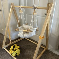 FUNLIO Wooden Toddler Swing Wooden Baby Swing with A-Frame Stand Ages 6mo To 3 Years Old Baby Toys