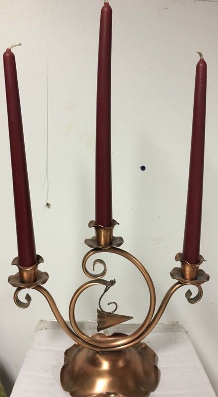 VINTAGE GREGORIAN Solid Copper Candelabra With Snuffer