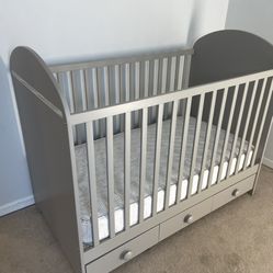 Wood CRIB + Madras Never Been Used Size 54”  x20” X50”