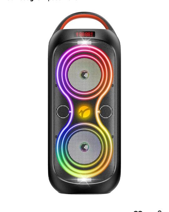 Speakers Bluetooth Wireless- 120dB Loud Sound, Dynamic 8 LED Lights, 5 RGB Modes, Bluetooth 5.3, TWS/USB/TF/AUX/FM/Mic Input, Built-in Handle, Portabl