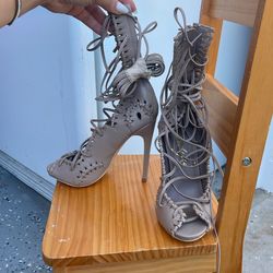 Open Toe Nude Strap Up Heels