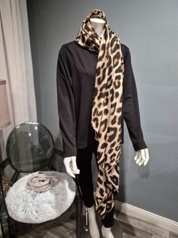 H &M  ,light weight  long black  and leopard.print  scarf