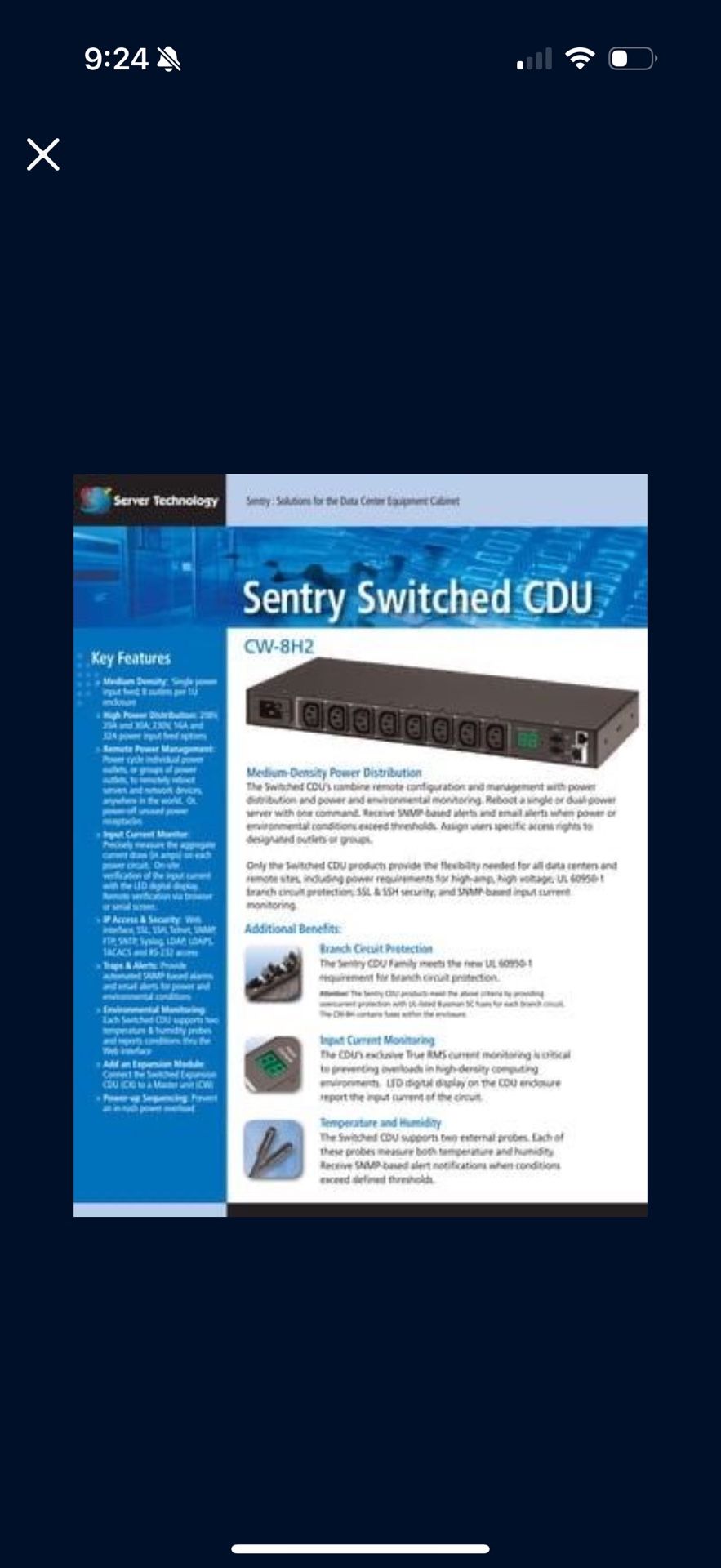 Server Tech Sentry Switched Cabinet Power Distribution Unit PDU