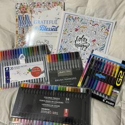 New Adult Coloring books with Colored Pencils & Felt Trip Pens