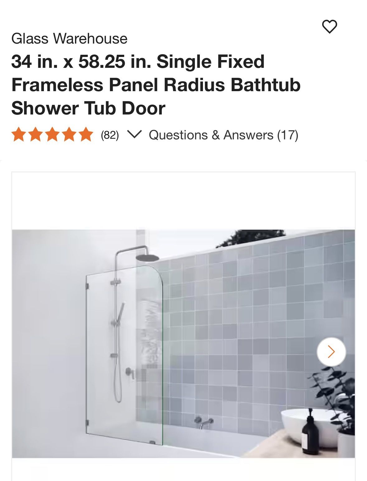 Frameless Bathtub / Shower Panel (34” X 58.25”)