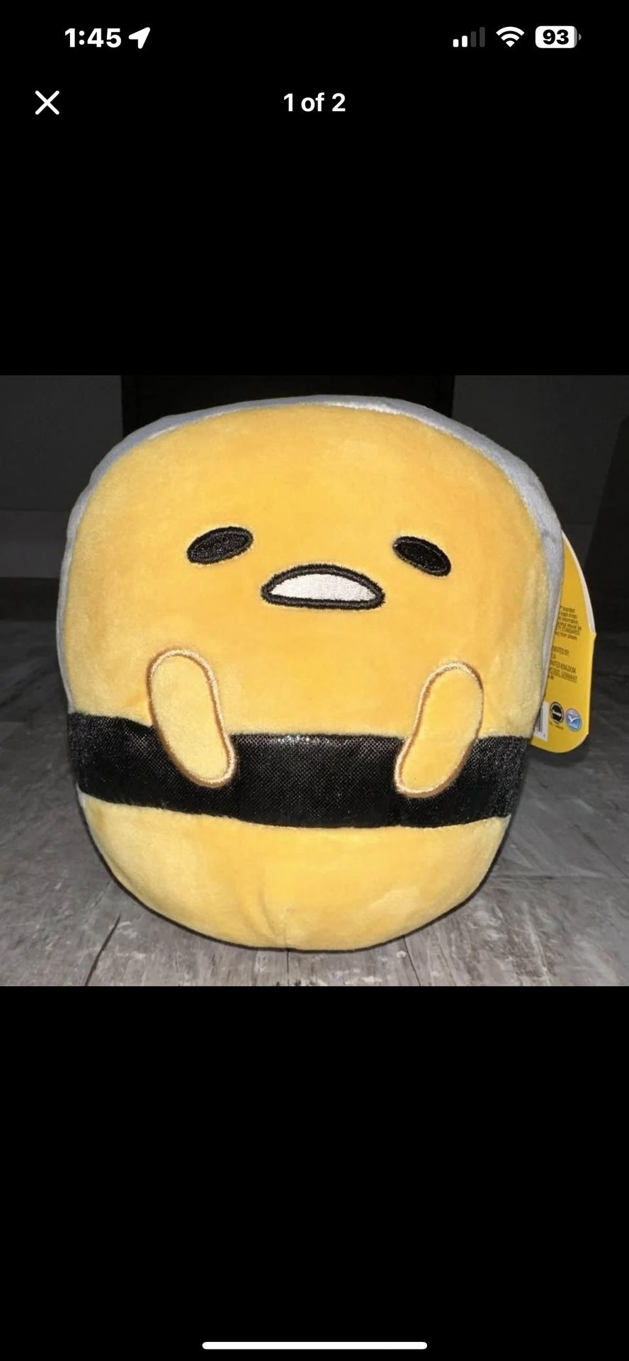 Gudetama Sanrio Sushi Roll 6.5" Squishmallow 2022 KellyToy Yellow Food New W/Tag