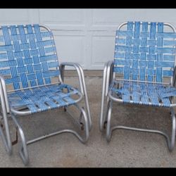 Vtg Aluminum Webbed Seat Glider Chairs