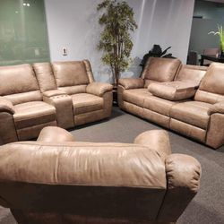 Sofa Set 3pc Gliders Recliners 