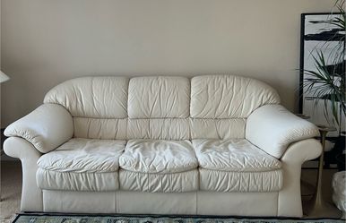 Genuine Off White Cream 3 seats soft leather Sofa