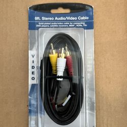 NEW Recoton 6ft. (1.8m) Stereo Audio/Video Cable, Gold-plated audio/video cable connects stereo RCA audio and RCA video outputs to RCA inputs