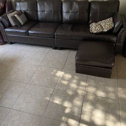 Faux Leather Sectional Sofa Couch 