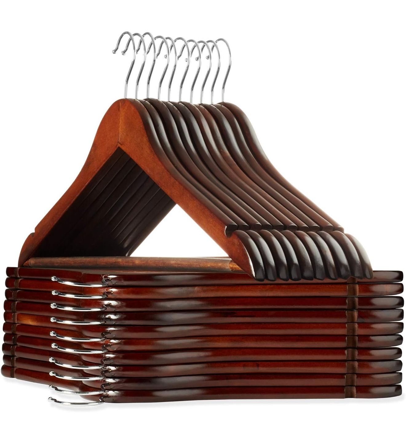 Casafield - Walnut Wooden Clothing Hangers, Premium Lotus Wood with Notches & Chrome Swivel Hook, Over 100 In Stock!
