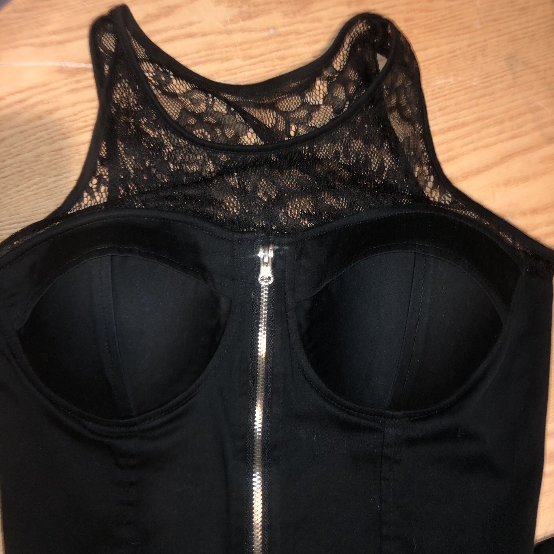 Size small black and lace zip padded bralet/corset