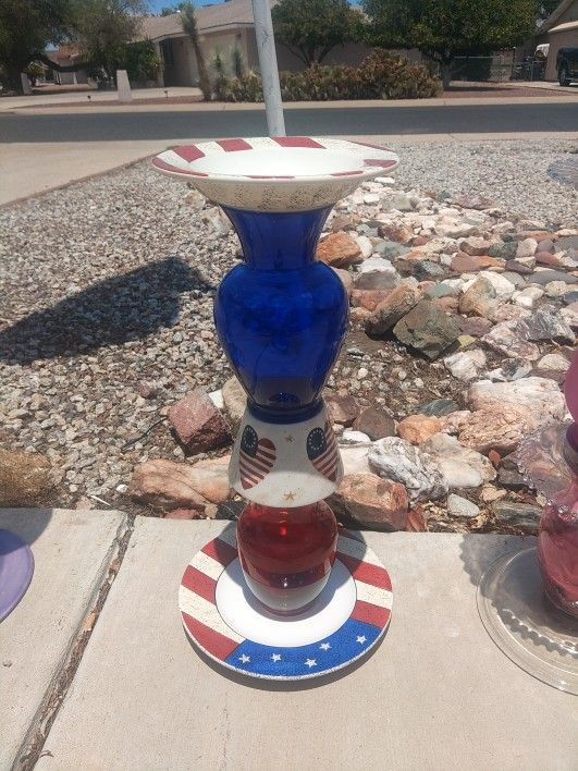 Patriotic Bird Bath/Feeder Yard Decorations