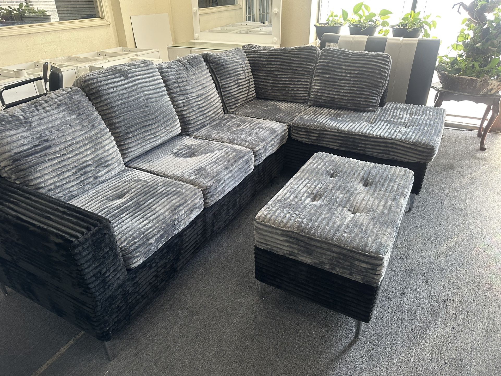 New Grey And Black Sectional With Ottoman And Free Delivery