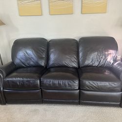 Brown Leather Couch With Dual-Power Reclining