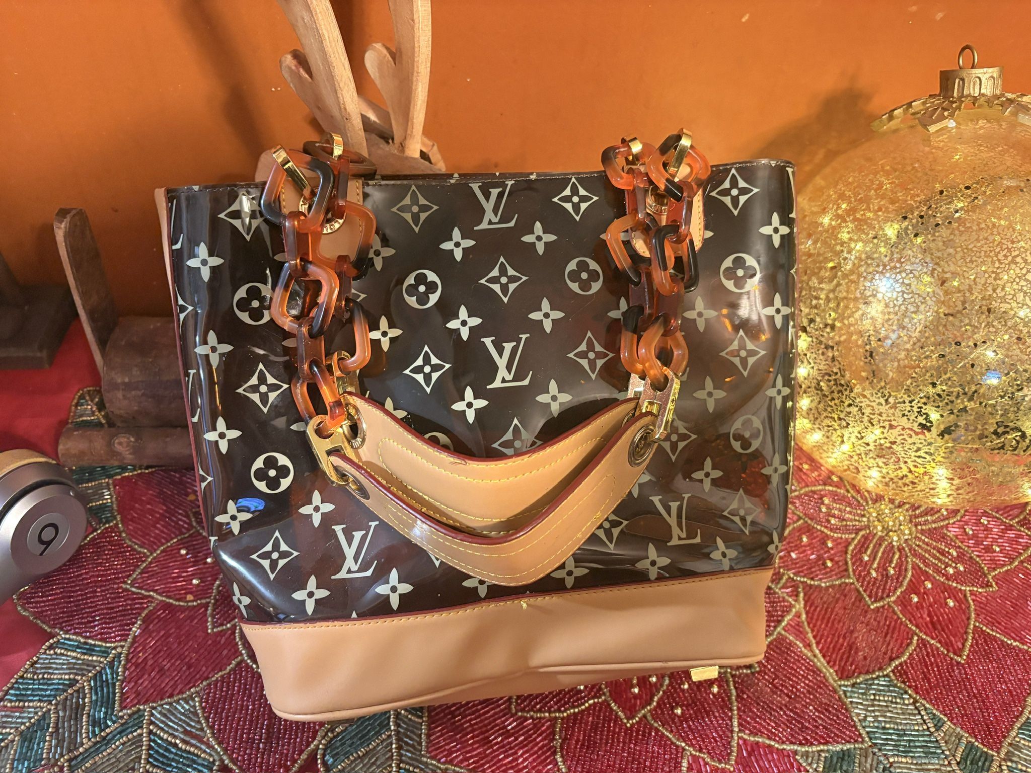 Limited Edition Louis Vuitton Cabas Ambre GM Monogram Vinyl Tortoise Chain Tote