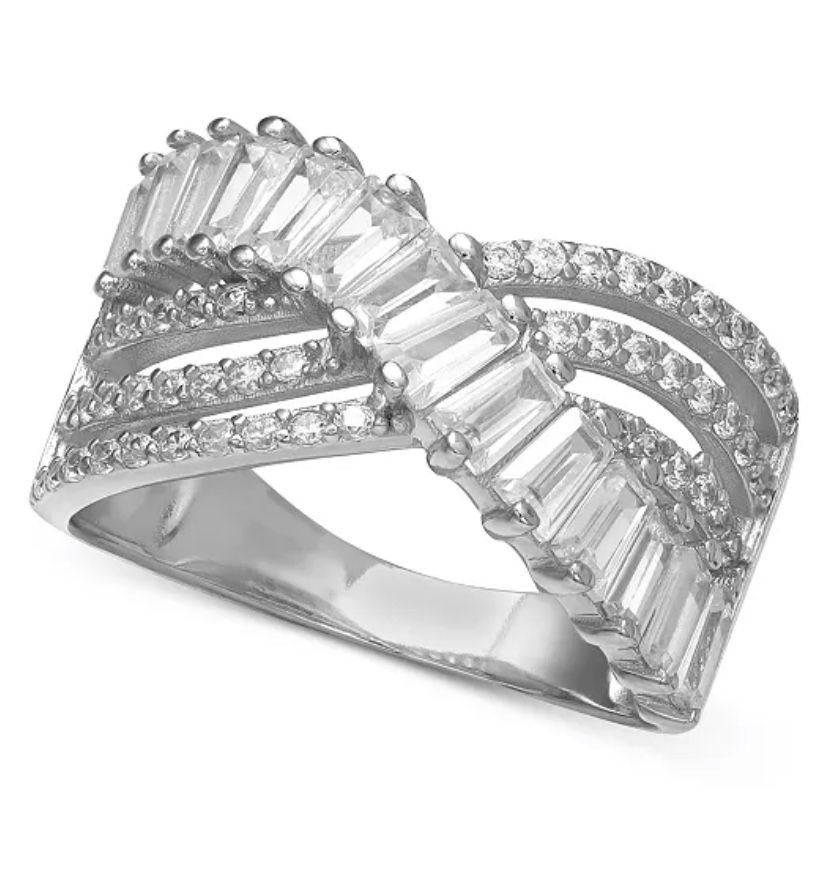 Cubic Zirconia Triple Row Baguette & Pave Crossover Ring (3 ct. t.w.) in Sterling Silver,All Products : American Fashion Style Bags On Sale