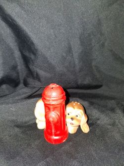 Red Firehydrant with Dog Salt and Pepper  Shakers