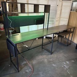 L Shaped Desk, 94.5 Inch Home Office Desk with Power Outlet & Pegboard, L Shaped Gaming Desk with LED Light, Keyboard Tray, Storage Shelves and Headph