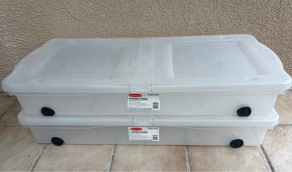 Rubbermaid 16.8 Gallon (63.6 L) Clear Underbed Storage Box w/ wheels & lid - 2 available - $10 each