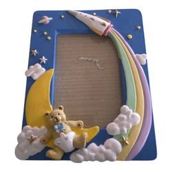 Baby Bear Rocket Ship Outer Space Nursery Picture Frame 6.5 X 5.5 in