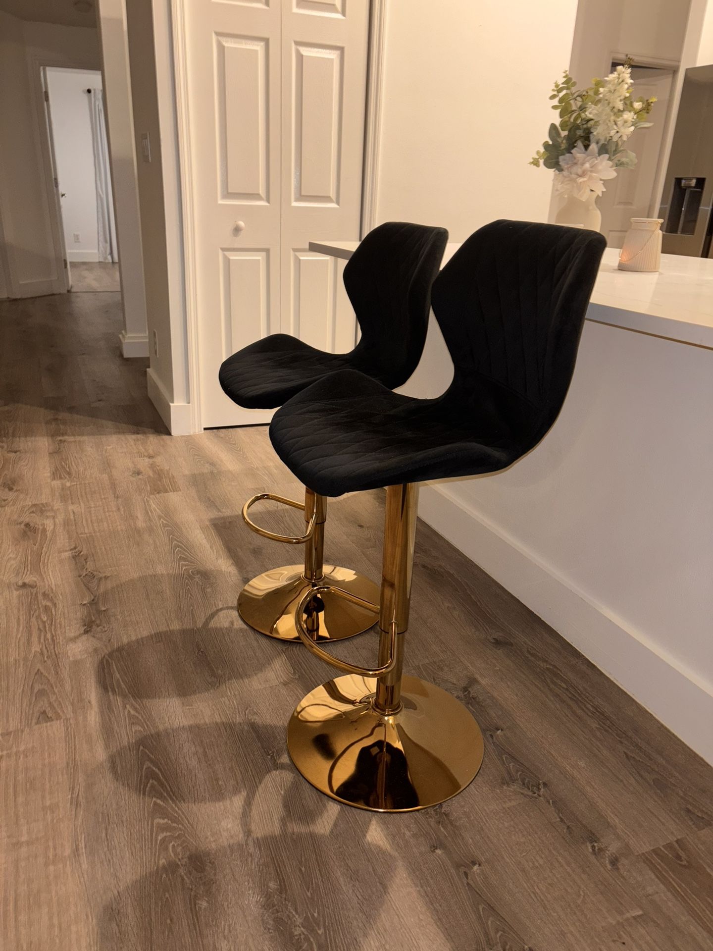 2 Gold Black Bar Stools