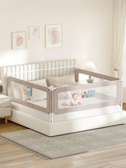 Grey 3-Piece Adjustable Height Sturdy Queen Bed Rail Guard Retail $129.00