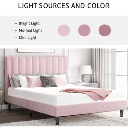 Full Bed Frame/Velvet Upholstered Platform Bed Frame with Headboard/Strong Wood Slats Support/Mattress Foundation/No