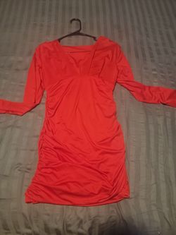 Size small red silky feel stretchy ruched sides mini dress