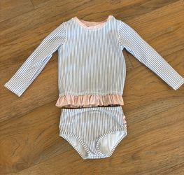 RuffleButts 3T Two Piece Rashguard - Blue & Pink