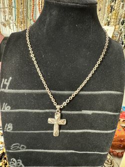 Vintage .999 Silver Cross Pendant Chain Necklace 16”