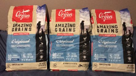 Pet Dog Food Orijen Amazing Grain Original Set 3 bags 22.5 lbs Each