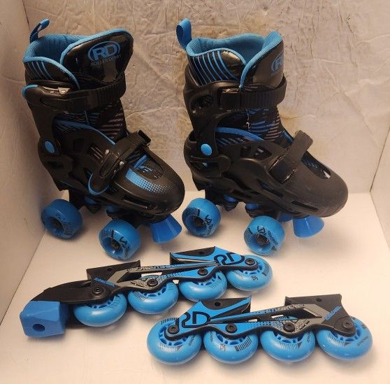 RD Roller Derby Inline + Roller Skate Interchangeable Combo Kids Size 12-2, Good Condition with Tool