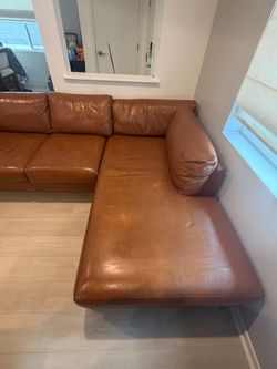 Cognac Leather L-Shaped Sectional Sofa