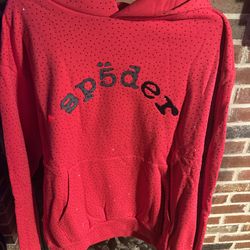 Red spider hoodie rhinestone-L